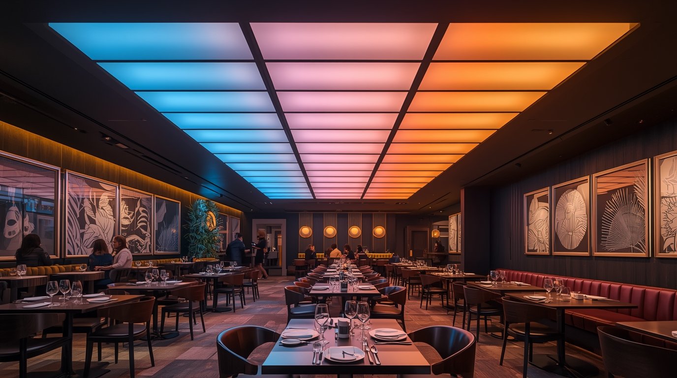 Fyxsmyx LED integrated ceiling in a restaurant